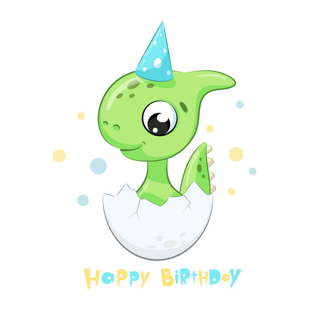 可爱的恐龙，上面写着“生日快乐”图片下载