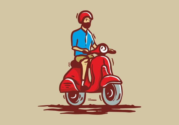 骑红色滑板车的男人插画设计图片下载