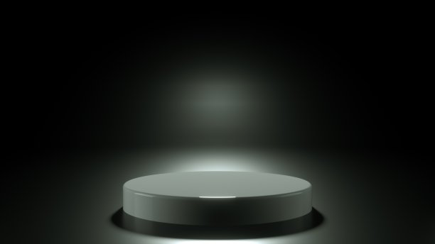 3D渲染站讲台在黑色背景与背光图片下载