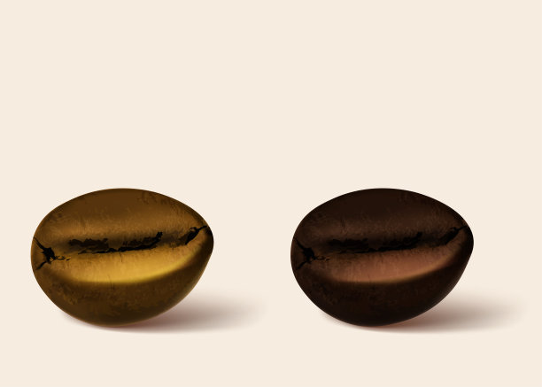 咖啡烘焙孤立在一个彩色的背景。现实设置显示焙烧的各个阶段。图片下载