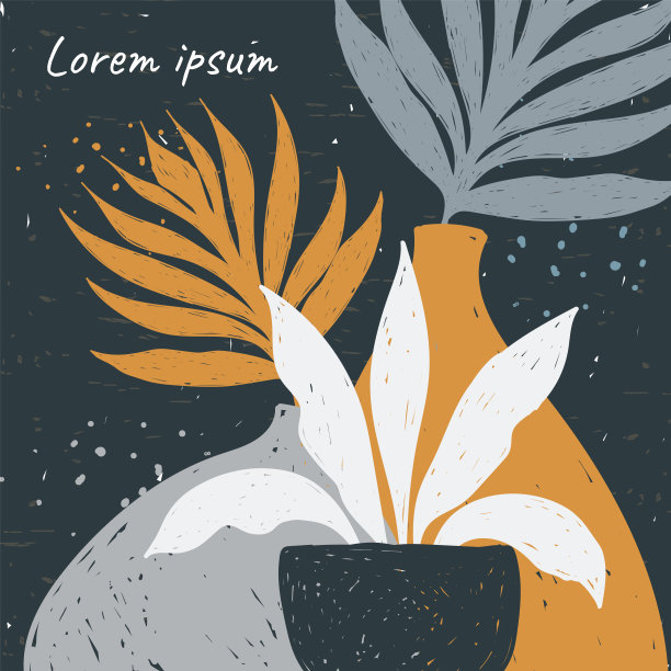 现代抽象艺术横幅花叶子花瓶花盆矢量插图07图片下载
