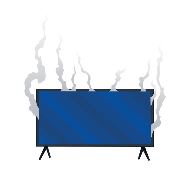 破碎的家用电器。损坏的监视器。国内icon隔离在白色上。燃烧的电子产品。家用电器或着火烧毁的家用电器图片下载