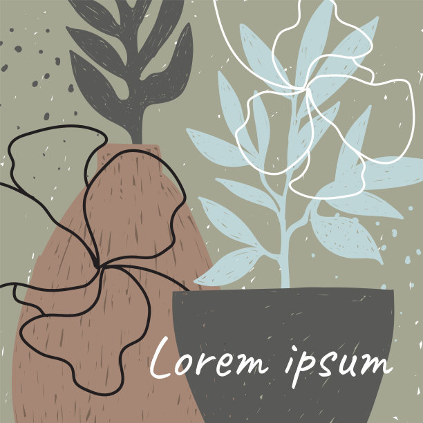 现代抽象艺术横幅花叶子花瓶花盆矢量插图15图片下载