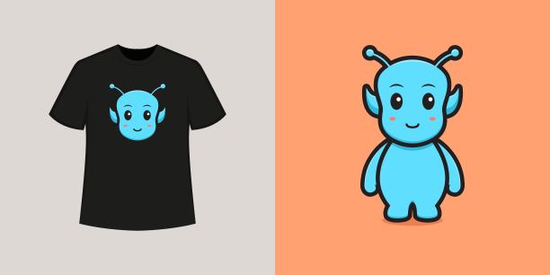 婴儿外星人t恤风格和时尚服装设计与外星人吉祥物图片下载
