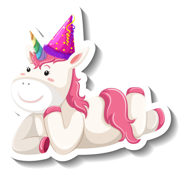 可爱的独角兽躺在白色的背景图片下载
