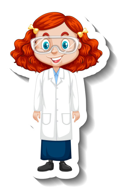 卡通人物贴纸上有个穿着科学袍的女孩图片下载