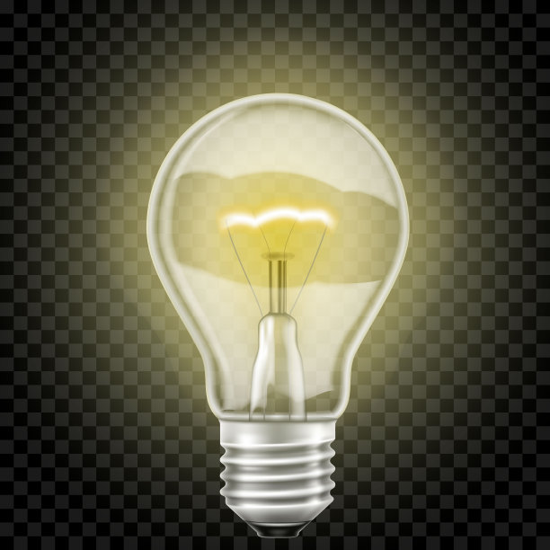 透明现实的发光灯泡，现实的3D矢量，隔离在一个透明的背景。电力。图片下载