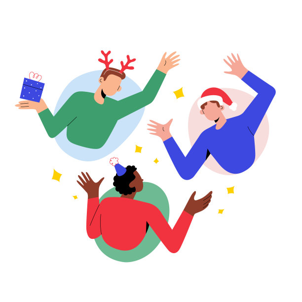 网上圣诞晚会，视频通话，欢乐的朋友们用视频会议远程庆祝平安夜或新年，喝香槟挥手，矢量卡通插图图片下载
