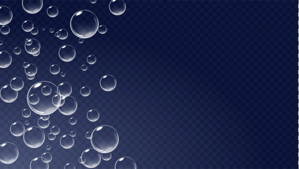 漂浮的气泡孤立在黑暗透明的背景。碳酸空气水下。向量现实的例证。图片下载