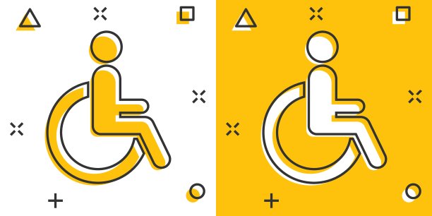 向量卡通人在轮椅图标漫画风格。残疾人无效标志插图象形文字。人的经营理念飞溅效应。图片下载