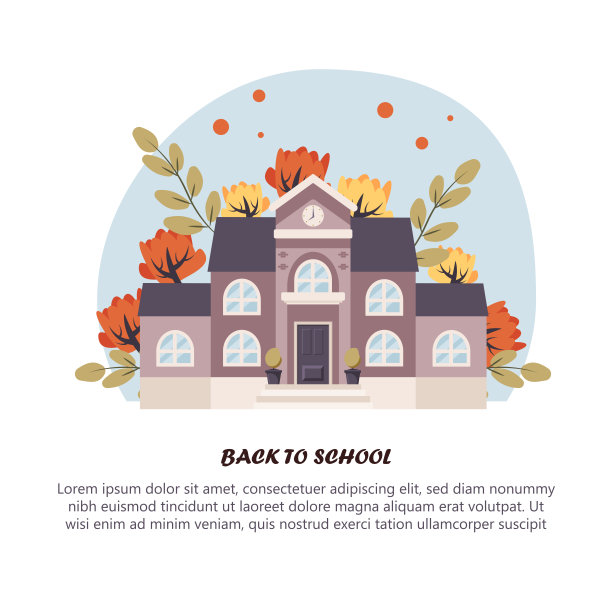 学校建筑。回到学校的概念，可爱的彩色矢量插图在平面风格图片下载