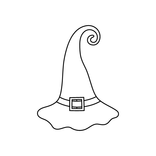 女巫帽子矢量插图涂鸦风格。手绘巫师帽为节日万圣节。黑色图标孤立在白色背景上。可怕的剪影魔术师帽子。万圣节派对配件图片下载