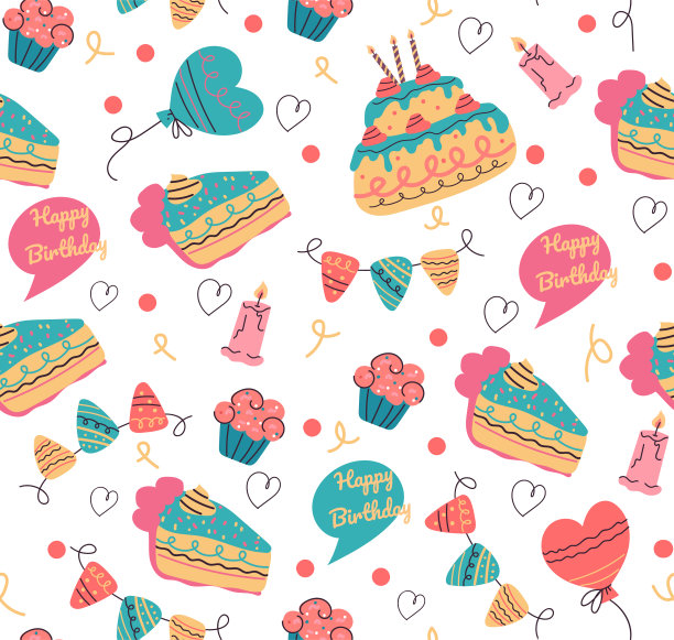 无缝的生日图案打印矢量设计图片下载