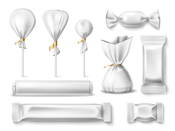 糖果包装。逼真的不同糖果白色空纸和塑料包装，糖食品美味产品的空白模型。向量组图片下载