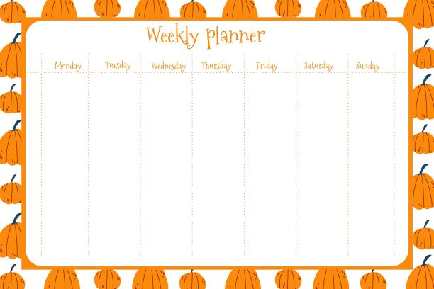 每周计划的孩子与手绘南瓜背景卡通天真幼稚的风格。彩色矢量秋天插图固定，时间表，清单，学校时间表，课外活动图片下载