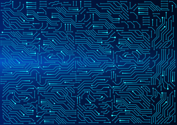 线路板电子或电气线路上蓝色工程技术概念向量背景图片下载