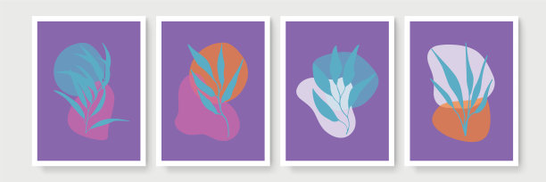 植物墙艺术向量集。土色调波西米亚叶线艺术绘画抽象的形状。抽象植物艺术设计的印刷，封面，墙纸，最小和自然的墙壁艺术图片下载