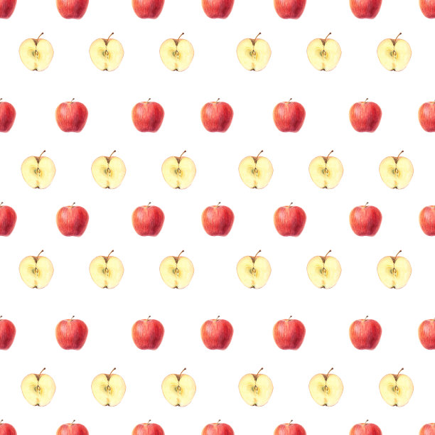 水彩苹果无缝图案手绘纹理与整个，半熟的苹果图片下载