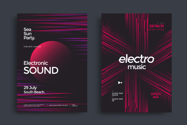 带有渐变线的电子音乐海报图片下载