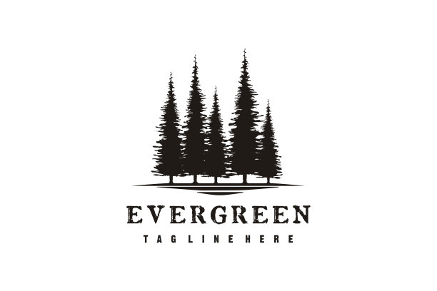 乡村复古松树，常绿，冷杉，铁杉，云杉，针叶树，雪松，针叶树，柏树，落叶松，松树的标志设计图片下载