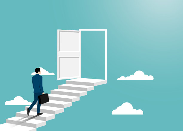 西装革履的商人走向敞开的大门图片下载