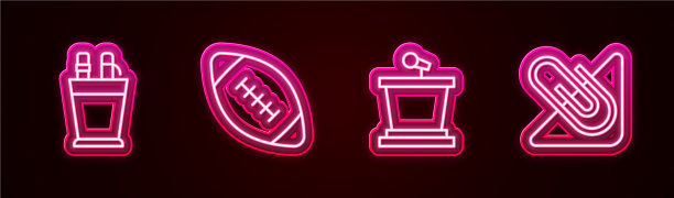 设置线，铅笔盒，文具，美式足球图片下载