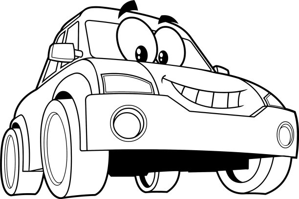 勾画出笑脸汽车卡通人物图片下载