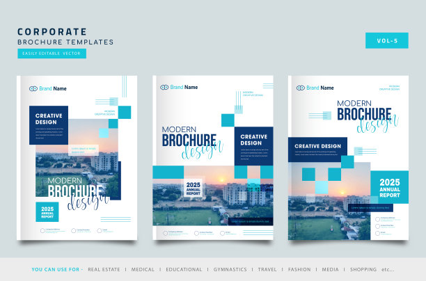 一套蓝色传单设计。封面背景设计。企业年度报告模板图片下载