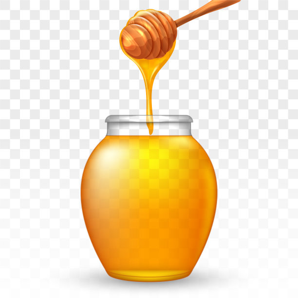 玻璃罐蜂蜜和木制蜂蜜勺图片下载