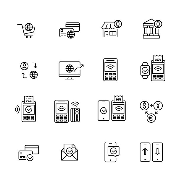 非接触式支付和全球金融图标设置图片下载