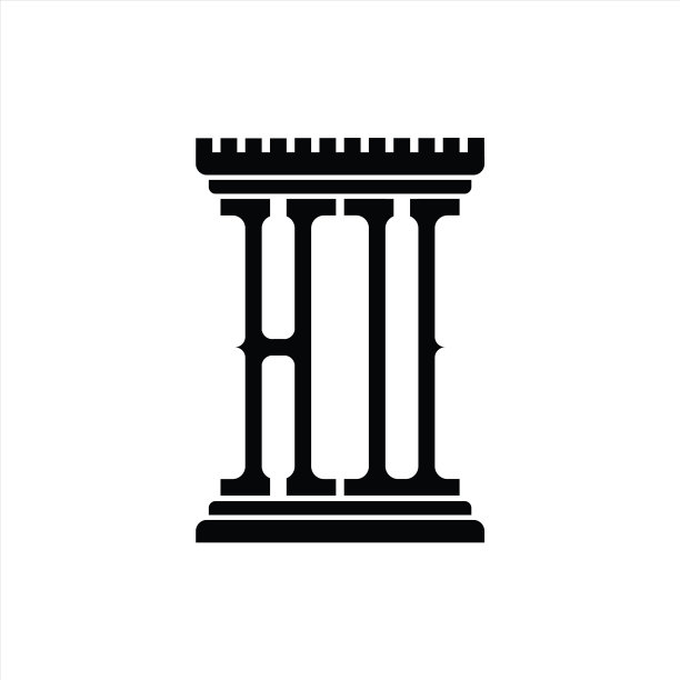 带有支柱形状设计模板的HU标志字母组合图片下载