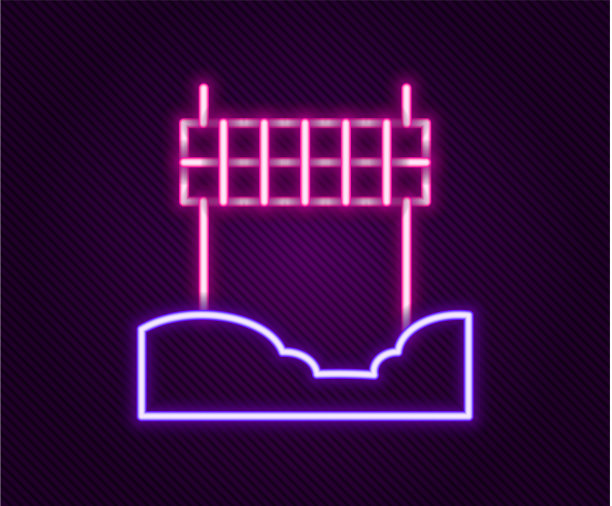 发光的霓虹灯线丝带在终点线图标图片下载