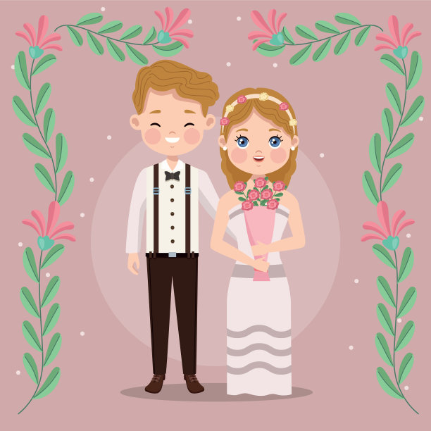 新婚夫妇和鲜花图片下载