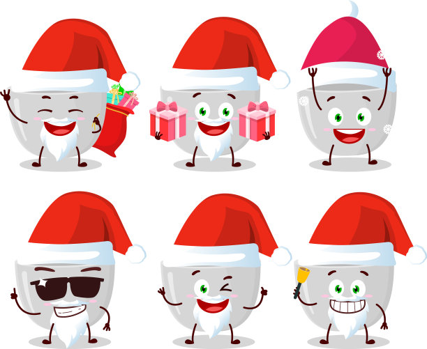 圣诞老人的表情与塑料碗卡通图片下载