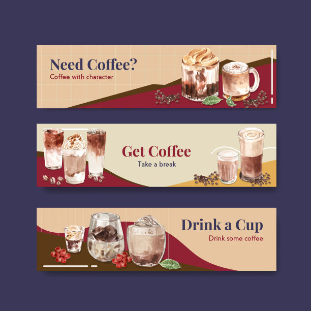 带有韩国咖啡风格概念的横幅模板图片下载