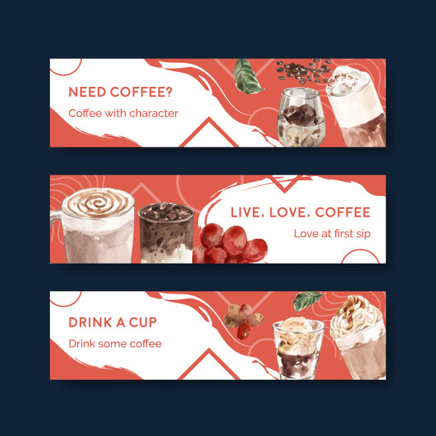 带有韩国咖啡风格概念的横幅模板图片下载