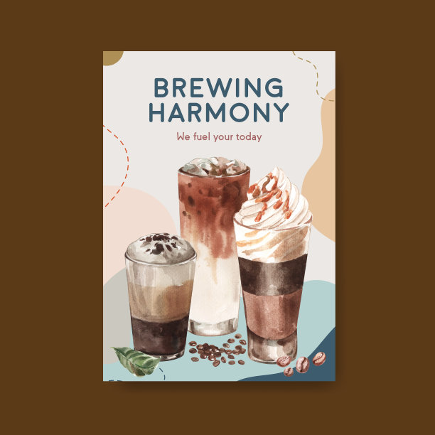 带有韩国咖啡风格概念的海报模板图片下载