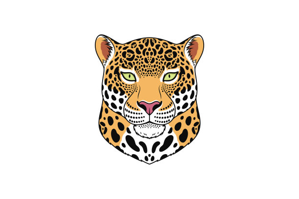 美洲虎头与绿眼睛隔离美洲虎脸图片下载