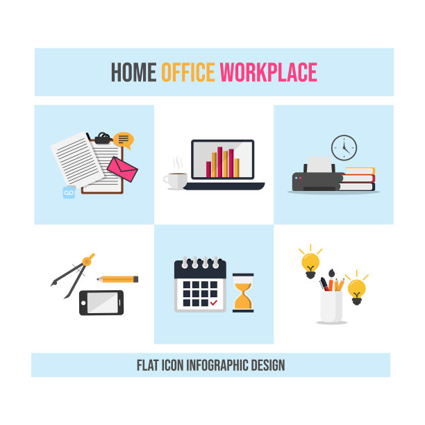 家庭办公室现代平面设计图标信息图图片下载