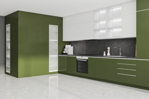 现代厨房室内。高层的豪华公寓。图片下载