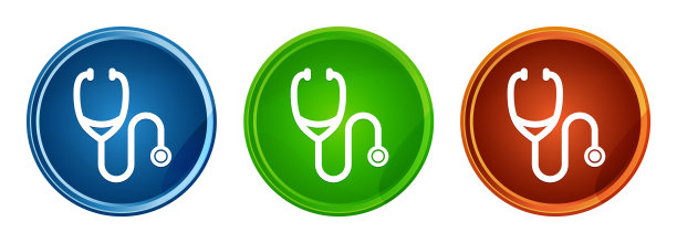 听诊器图标时尚圆形按钮集玻璃设计图片下载
