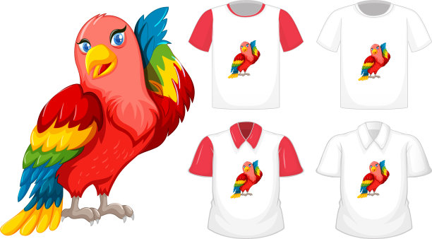 设置不同的衬衫与鹦鹉鸟卡通图片下载