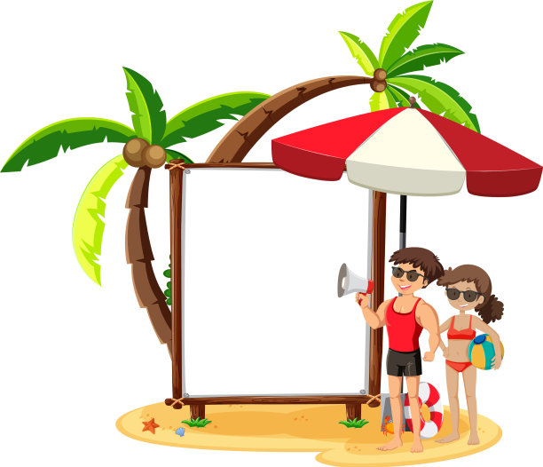 夏日沙滩主题与空白横幅隔离上图片下载