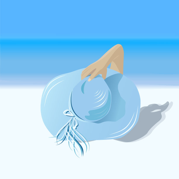 女孩在阳光明媚的沙滩上戴着夏天的帽子图片下载