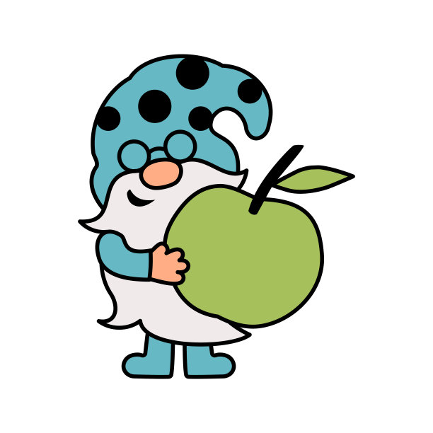 可爱的小矮人与绿色的苹果是在白色的背景。矢量插图。图片下载