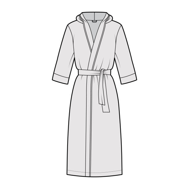 浴袍连帽睡袍技术时尚插图，包开，膝盖长度，领带，口袋，肘袖图片下载