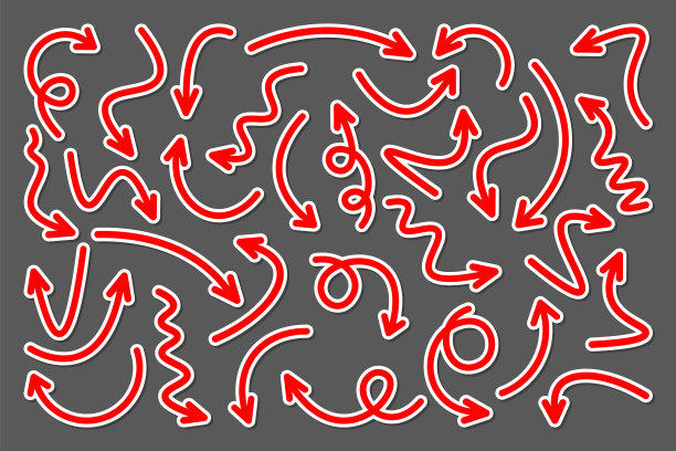 五颜六色的手画箭头贴纸设置红色图片下载