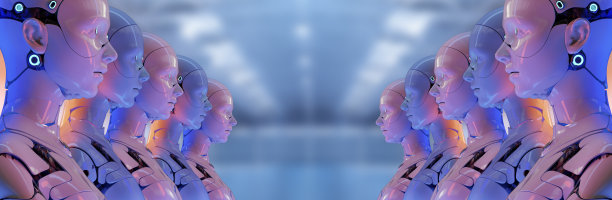 数字智能世界技术概念，抽象未来网络空间的3D人形机器人，面向未来生活的AI人工智能机器人。图片下载