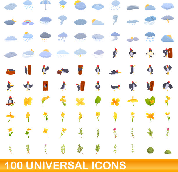100个通用图标设定卡通风格图片下载