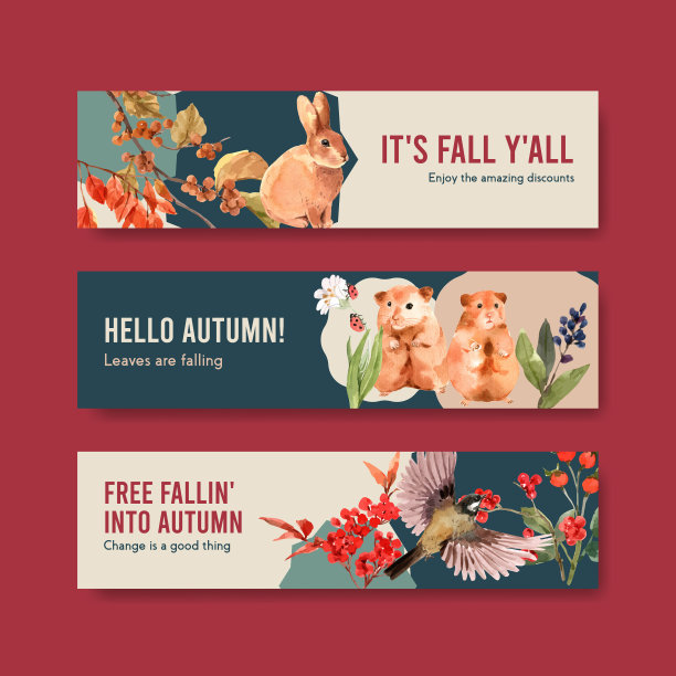 横幅模板与秋天的森林和动物图片下载
